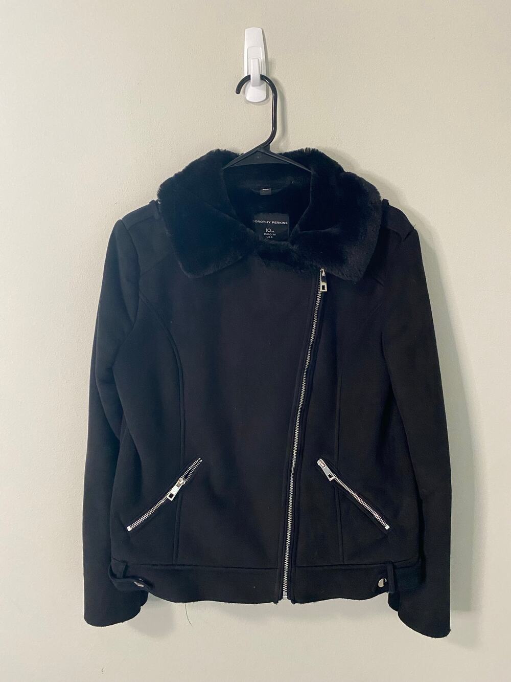 Dorthy Perkins Faux Fur Moto Jacket Size US6